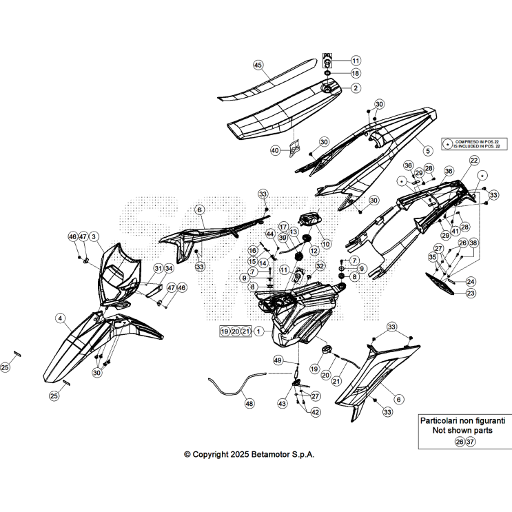 VUE ECLATEE CARENAGES-RESERVOIR-SELLE BETA MOTARD 50 RR WHITE SPORT 2026